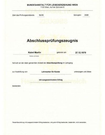 Zeugnis Karate