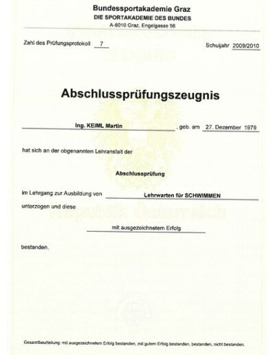 Zeugnis Schwimmen