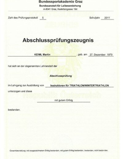 Zeugnis Triathlon